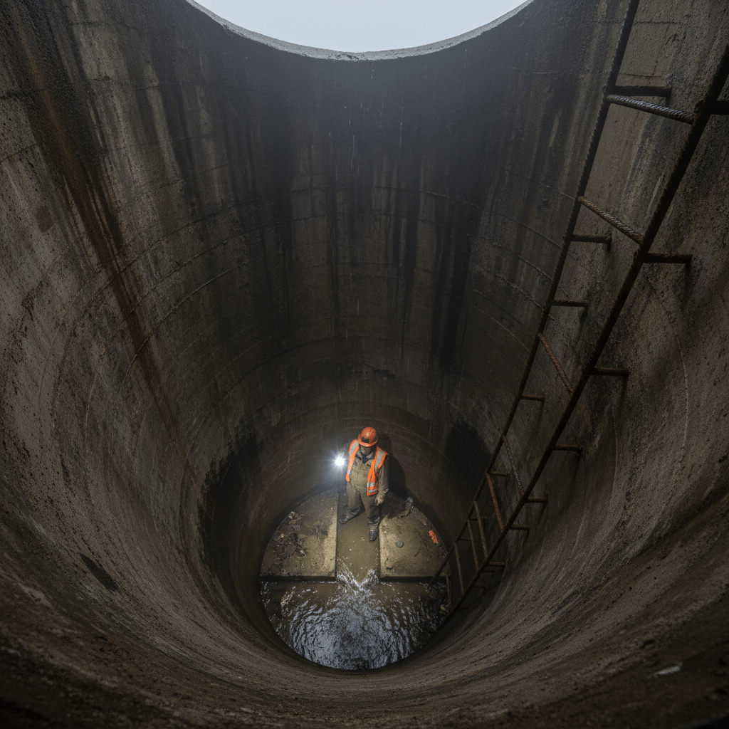 Inspektion und Reinigung eines Schachts