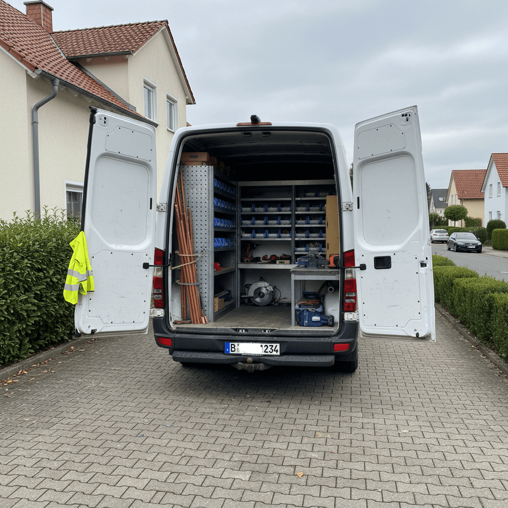 Servicefahrzeug in einer Wohnsiedlung bereit für Rohrreinigung