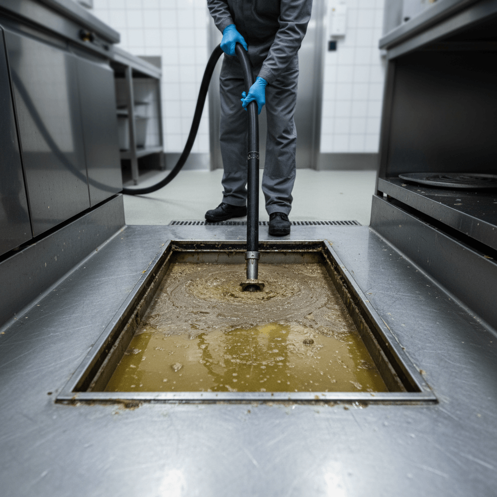 Reinigung eines Fettabscheiders in der Gastronomie