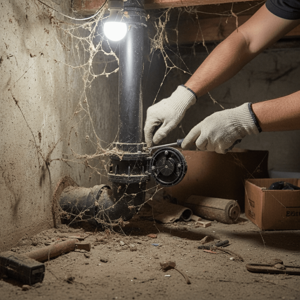 Wartung einer Rückstauklappe im Keller